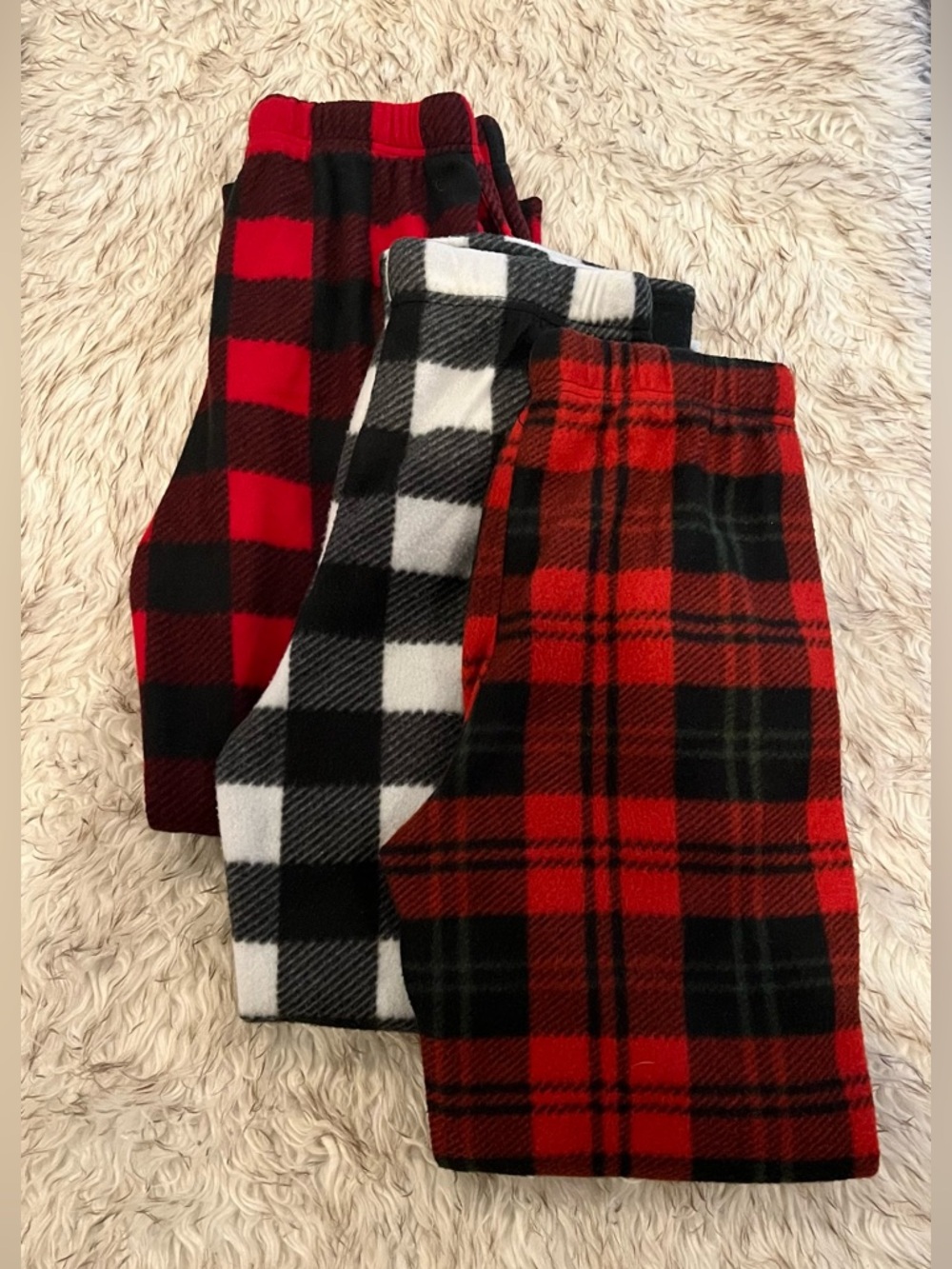 Boys Pajama Pants - 3 Pack - Plaid Micro Fleece Pj Bottoms - 14-16